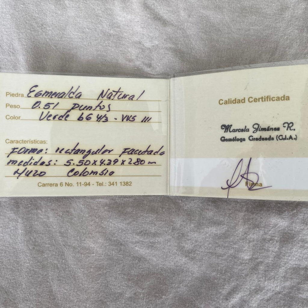 Original certificate for 0.51 ct natural Muzo Colombian emerald