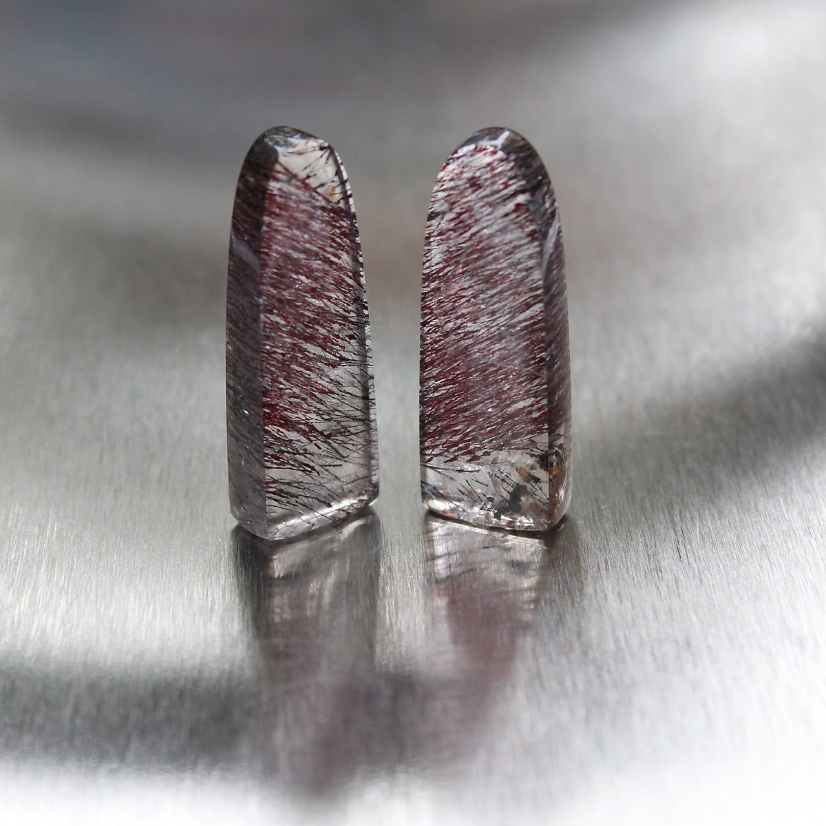 Matched tourmalinated quartz obelisks with fine included needles, alternate view, Otzera OTZ-2026-00327