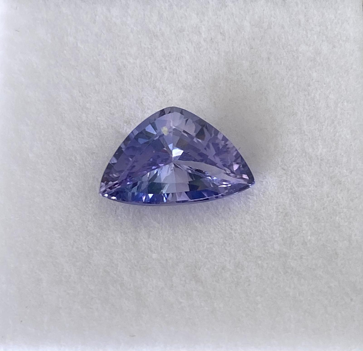 1.85 ct purple sapphire, face-up triangular mixed-cut view