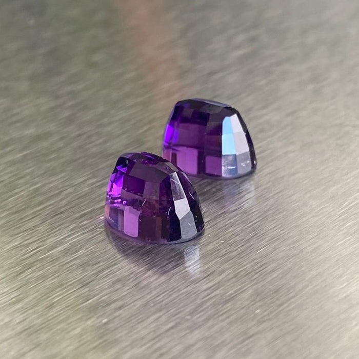 9.42 ctw matched pair of custom-cut purple amethysts with checkerboard-style facets, Otzera OTZ-2026-01633