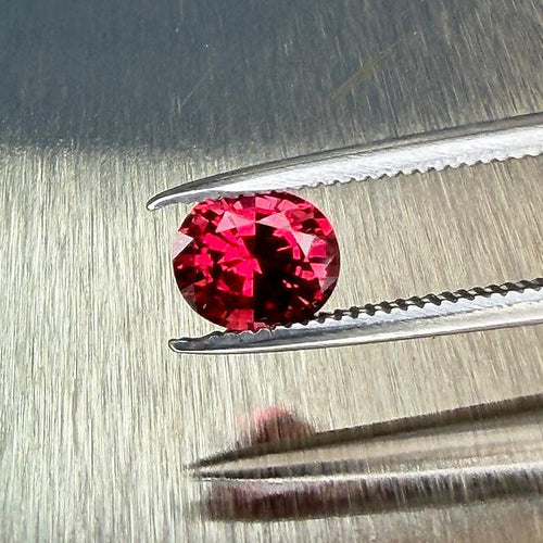 0.79 ct natural red spinel from Myanmar in an oval mixed cut, shown from multiple angles, Otzera OTZ-2026-01645