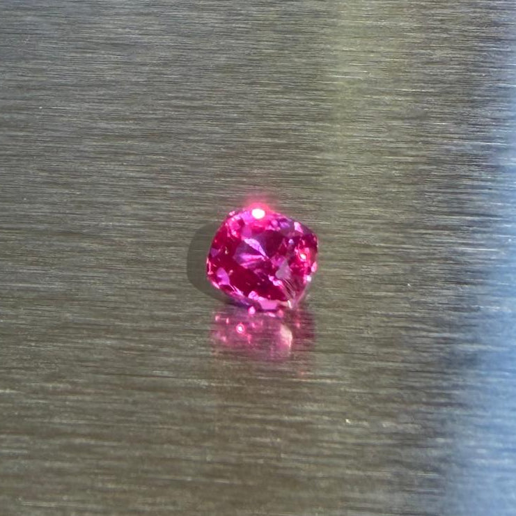 1.40 ct heated Vietnamese ruby in cushion mixed cut, alternate face-up view