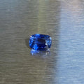 4.06 ct heated natural blue sapphire from Sri Lanka, cushion mixed cut, face-up view